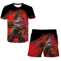 Vasaros penkios naktys Freddy rūbų kostiumai 3D spausdinimas Gimtadienio vakarėlio dovanos Drabužių rinkiniai Berniukams Merginoms FNAF animacinių filmų laisvalaikio apranga 140 black