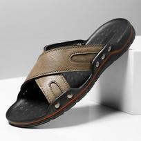Madingi didelio dydžio 47 48 vyriški odiniai šlepetės Vasariniai lauko sandalai Lengvas minkštas padėklas Paplūdimio šlepetės vyrams Atsitiktinės slip-on vyriški batai 48 chaki