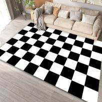 Juodai Baltas Geometrinio Rašto Plotinis Kilimas Meninis Dryžuotas Kvadratuotas Raštas Kilimas Minkštus Grindų Kilimėlis Svetainei Miegamajam 80X120CM