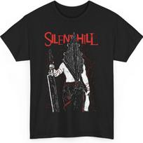 Silent Red Thing T Shirt Silent Hill Pyramid Head Heavy Metal Band Horror Shirt Movie Retro Tee for Men Black XXXXXL juoda