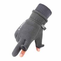 Vyriškos žiemos pirštinės su vilnos pamušalu, vandeniui atsparios, neslystančios, šiltos, jutiklinio ekrano pirštinės lauko sportui Two finger flip grey,\\u5c3a\\u5bf8:one size gray