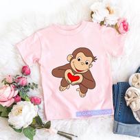Kawaii mergaičių marškinėliai Curious George Animacinis beždžionės paveikslėlis vaikiški drabužiai vasariniai marškinėliai mergaičių marškinėliai rožiniai trumpomis rankovėmis viršutiniai drabužiai 110 brown