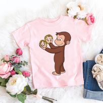 Kawaii mergaičių marškinėliai Curious George Animacinis beždžionės paveikslėlis vaikiški drabužiai vasariniai marškinėliai mergaičių marškinėliai rožiniai trumpomis rankovėmis viršutiniai drabužiai 130 white