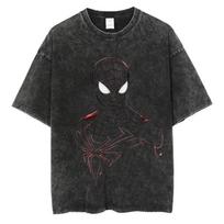 Marvel Žmogus-voras Madingi Laisvalaikio Marškinėliai Skalbiami Retro Medvilniniai Marškinėliai Gatvės Hip-hop Laisvi Laisvalaikio Marškinėliai Vyrams ir S black