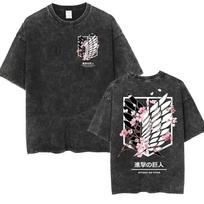 Attack on Titan Eren Yeager Vintage Japoniško Stiliaus Skalbti Oversized Marškinėliai | Unisex Anime Streetwear Marškinėliai XXXL įvairiaspalvis