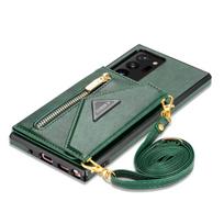 Piniginė su užtrauktuku Samsung Galaxy S23 S22 S21 FE Note 20 Ultra S25 S24 Plus A52 A52s A53 dėklas kortelių laikiklis dirželis crossbody odinis Galaxy S24 gray