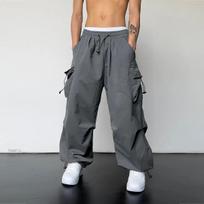 Madingos Y2K Baggy Cargo Pants Vyriškos kišeninės kelnės Laisvos laisvalaikio sportinės kelnės Sportinės kelnės Gatvės apranga Trakiniai korėjietiško stiliaus XL pilka