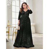 Nauja didelio dydžio vakarinė suknelė su blizgučiais ir ilgomis rankovėmis, gimtadienio suknelė, banketo vakarėlio suknelė Black European Size Is Too Big 4XL