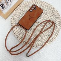 Prabangus dėklas su dirželiu Samsung Galaxy S25 Ultra S24 FE S21 S22 S23 Plus A56, crossbody dirželis, PU odos elnio raštas, minkštas silikoninis dangtelis A16&Case & Strap