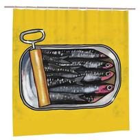 Pop Art Canned Sardines Illustration Shower Curtain 1Pc With 12 Hooks For Bathroom Home Decor Polyester 70.8X70.8 Inch W90H180(CM)-1 Pcs gray