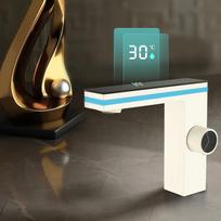 Gunmetal Gray All-Copper Digital Ambient Light Bathroom Faucet with Hot and Cold Settings Includes 60cm hot and cold water pipes