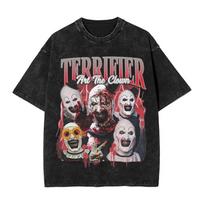 Oversized Washed TShirt Terrifier TShirts Art The Clown Hipster Tee Shirt for Unisexs Beach YK Fun Casual Clothing L gray