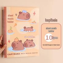Cute Cartoon Capybara A4 Notebook with Music Score Clip & Multi-layer Document Folder beige