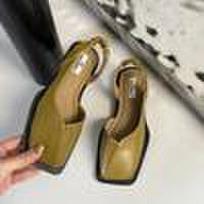 Vintage Elegant Square Toe Casual Flat Sandals for Summer 37 beige