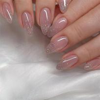 24Pcs Pink Press On Nails Simple Pure Desire With Shining Silver Powder Star River Embellishment Fake Nail Art Set gray
