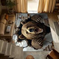 3D Realistiškas meškos kilimas Rudasis lokys, iškylantis iš suskaldytos žemės Kilimas Unikalus 3D iliuzijos grindų kilimėlis svetainei Namų dekoras 80x120cm