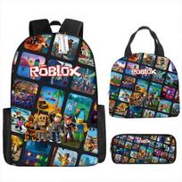 Vaikams ROBLOX tematikos mokyklinis kuprinės rinkinys su pietų dėžute ir penalais pradinių klasių mokiniams Backpack black