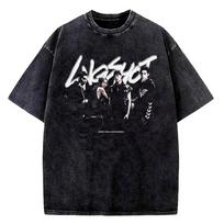 LNGSHOT Jay Park Tas pats marškinėlis Vintage skalautas medvilninis vasarinis gatvės stiliaus trumpomis rankovėmis T-shirt vyrams moterims grafinis spaudinys Y2K retro Harajuku unisex L black