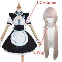 NEKOPARA Cosplay Chocola Vanilla Cosplay Tarnaitės Suknelė Moterims Mergaitėms Pilnas Rinkinys Mielas Lolita Helovino Šventės Apranga su Peruku M gray