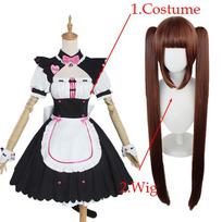 NEKOPARA Cosplay Chocola Vanilla Cosplay Tarnaitės Suknelė Moterims Mergaitėms Pilnas Rinkinys Mielas Lolita Helovino Šventės Apranga su Peruku L black
