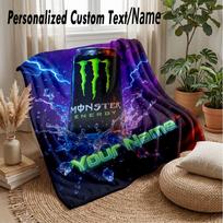 Monster Energy Custom Flannel Throw Blanket Print Your Name Text Soft Warm Blanket Holiday Present 100cmx150cm