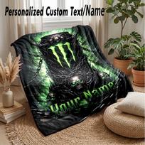 Monster Energy Custom Flannel Throw Blanket Print Your Name Text Soft Warm Blanket Holiday Present 80cmx120cm gray