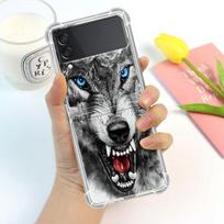 Vilkas šunų katės paukštis liūtas tigras gyvūno dėklas, skirtas Samsung Galaxy Z Flip 3 4 5g Funda Z Flip3 skaidrus PC kietas smūgiams atsparus telefono apvalkalas Samsung Z Flip 5G gray