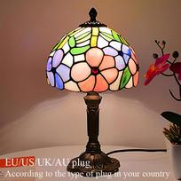 LED Tiffany stiliaus stalinė lempa Retro Viduržemio jūros regiono dekoratyviniai šviestuvai E27 spalvotas stiklo lempos gaubtas, skirtas nakties staliuko šviesai miegamojo kavinė beige