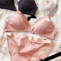 „Ice Silk“ patogus apatinio trikotažo komplektas moteriškas Sexy Deep V Push Up liemenėlės komplektas su petnešėlėmis, reguliuojamos liemenėlės ir nėriniuotos kelnaitės M rožinė