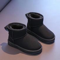 Kids Snow Boots with Fur Inside Boys GirlsWarm Boots  Non-slip Soft Sole 2024 New Fashion Children Short Boots Soild Color Trend 26 gray