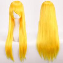 Spalvingas 80 cm ilgio tiesus cosplay perukas anime ir istoriniams kostiumams yellow