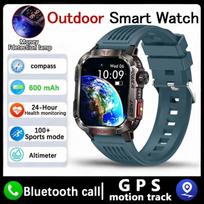 2025 Naujas Karinis GPS Išmanusis Laikrodis Vyrams Žibintuvėlis Kompasas Vandeniui Atsparus Lauko Sporto Seklys Bluetooth Skambučiai Išmanusis Laikrodis Blue silicone belt white