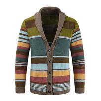Men's Sweater Jacket Autumn and Winter Lapel Color Matching Knitted Cardigan XS žalia