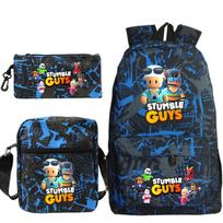 Naujas Stumble Guys žaidimo prekių rinkinys: studento kuprinė, trijų dalių rinkinys, berniukų ir mergaičių mokyklinės kuprinės rinkinys Three-piece set black