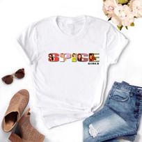 Spice Girls marškinėliai moterims Animacinių filmukų T-shirt trumpomis rankovėmis Madingi mergaičių marškinėliai Keturių sezonų spaudiniai Anime viršūnės Marškinėliai Drabužiai Moteriški M white