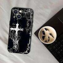 Gotikinė koketė kibersigilizmas Telefono dėklas iPhone 16,15,14,13,12,11,Pro,XS,Max,XR,Plus,E,SE4,Mini Juodas minkštas dėklas iPhone16e