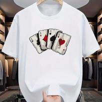 Summer Men's 100% Pure Cotton Poker Card Graphic Print Casual Loose Sports Comfortable Round Neck Short Sleeved T-shirt Top 2XL gray