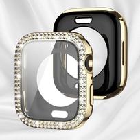 Blizgus stiklas+dėklas Apple Watch dėklui 49mm 46 42 45 41 40 44mm Deimantinis buferis+Ekrano apsauga Iwatch serijoms 11 10 9 8 7 6 5 SE Ultra 1 2 49mm auksas