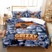3D Game Grizzy and The Lemmings Bedding Set Printed With Pillowcase Bed Duvet Cover Soft Single Double Queen Super King Size EU Single(135*200cm)3pcs