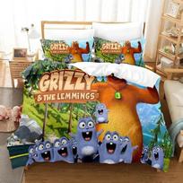3D Game Grizzy and The Lemmings Bedding Set Printed With Pillowcase Bed Duvet Cover Soft Single Double Queen Super King Size 150*200cm 3pcs