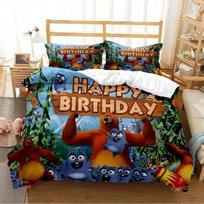 3D Game Grizzy and The Lemmings Bedding Set Printed With Pillowcase Bed Duvet Cover Soft Single Double Queen Super King Size AU Single(140*210cm)3pcs