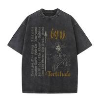 Skalbtas vintažinis metalinis juostos Gojira Fortitude grafinis marškinėlis vyrams Mados retro roko marškinėliai Vyriškas medvilninis oversized marškinėlis M black
