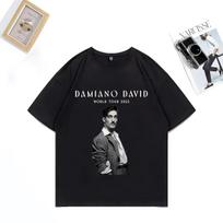 Damiano David Pasaulinis Turas 2026 Marškinėliai Vyrams Moterims Madingi Drabužiai Gatvės Hip Hop Trumpomis Rankovėmis Laisvalaikio Viršus Dydžio Medvilniniai Marškinėliai S black