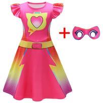 Super Katės Skaitmeninė Spauda Cosplay Drabužiai, Mergaičių Skraidančios Rankovės Suknelė + Krepšys + Kaukė Akims size 140 red