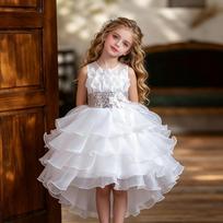 Nauja mergaičių suknelė-tutu su šleifu, organzos princesės vestuvių vakarėlio suknelė 160cm balta