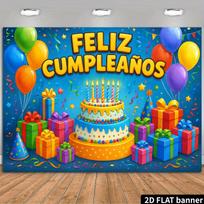2D Ispaniškas Gimtadienio Fonas - „Feliz Cumpleaños“ Konfeti Vėliava Vaikų Fiesta Fotosesijai 47.2x31.5inch/120*80cm blue