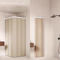 L Shape Folding Shower Curtain Suction Cup No Drilling Bathroom Dry and Wet Separation Waterproof Toilet Corner Shower Partition (as the picture,100x180cm)