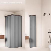 L Shape Folding Shower Curtain Suction Cup No Drilling Bathroom Dry and Wet Separation Waterproof Toilet Corner Shower Partition (as the picture,100x180cm) gray