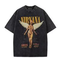 Nirvana roko grupės vyriški Retro medvilniniai skalbti marškinėliai In Utero albumas vyras Moteriški oversized YK su defektais T-shirt Laisvi kasdieniai streetwear XL black