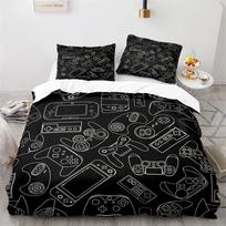 Gamepad Duvet Cover Set Yellow Background With Buttons Boys Playroom Decoration King Size Polyester Quilt Cover With Pillowcases 140x200cm 3pcs gray